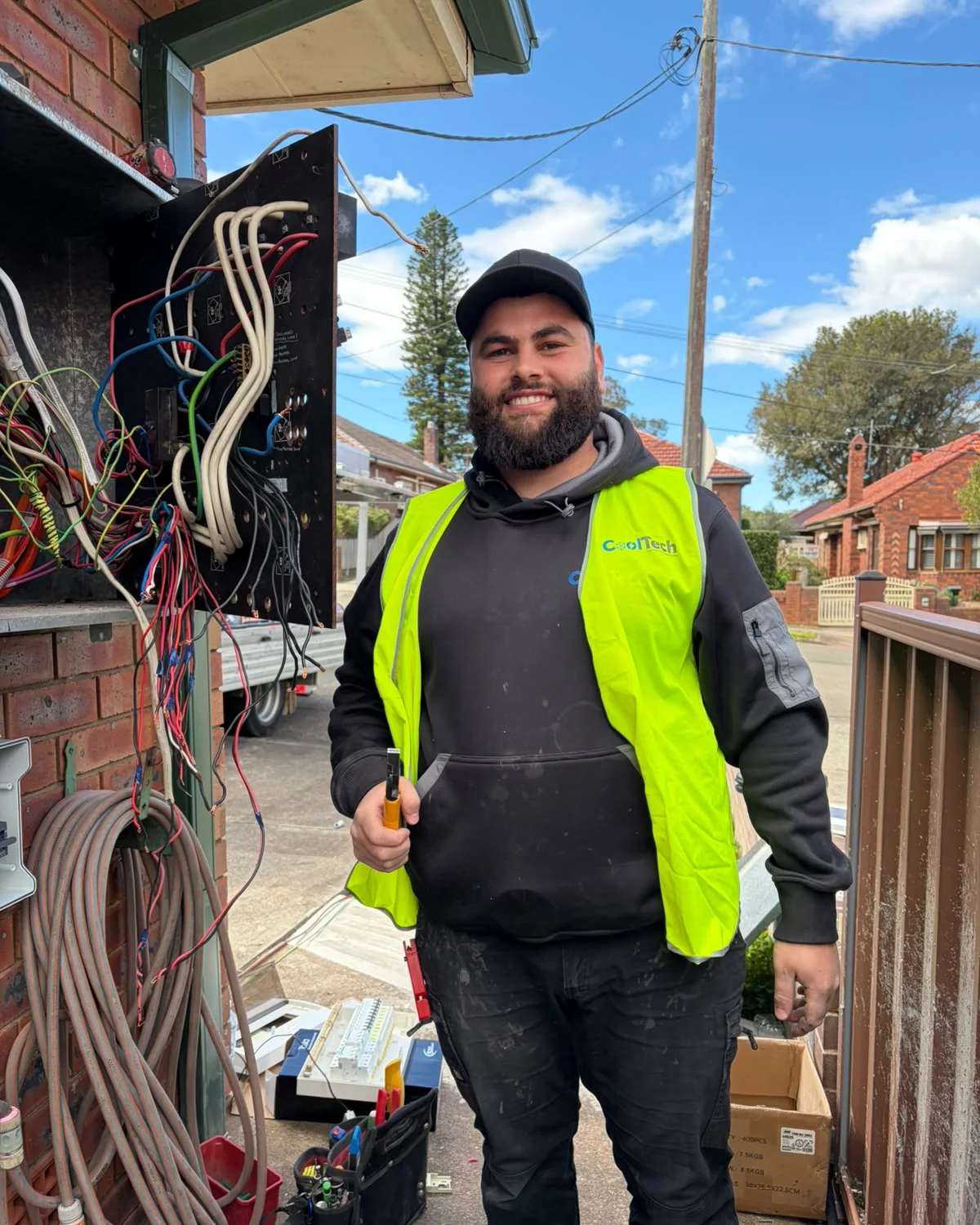 Nouredin Chami working at an electrical switchboard